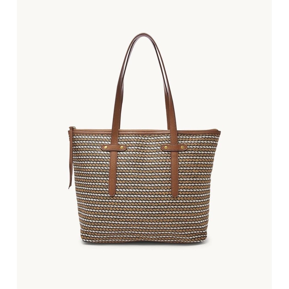 Fossil Tote FELICITY Woven Multi Brown Stripe VEGAN